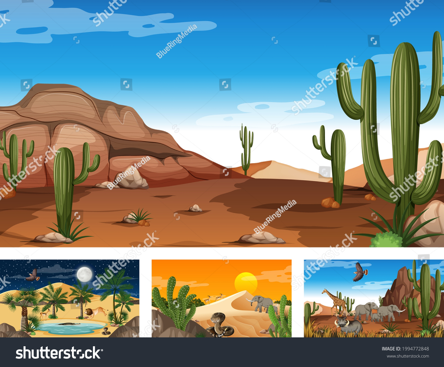 Different Desert Forest Scenes Animals Plants Stock Vector (Royalty ...