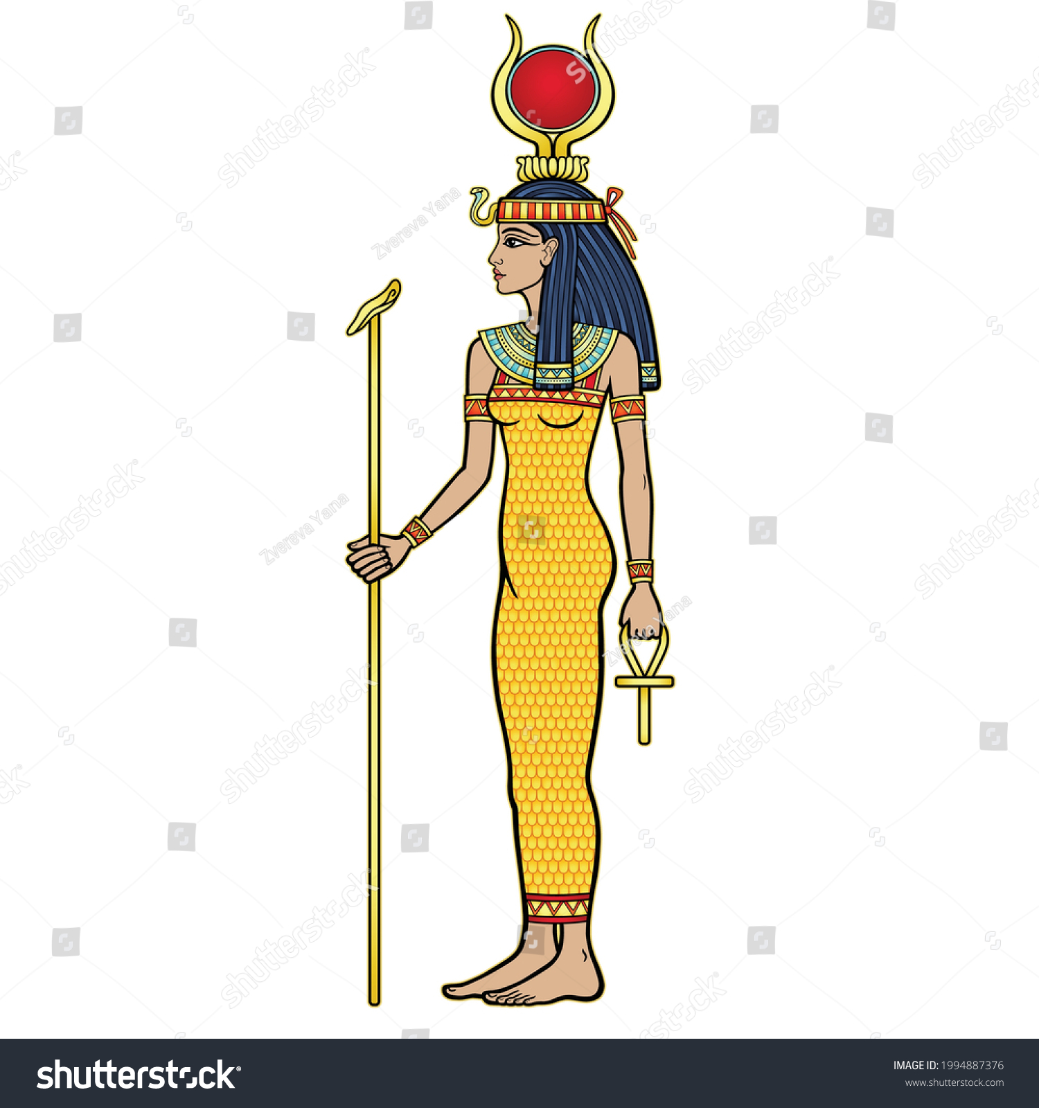 Animation Color Portrait Egyptian Goddess Isis Stock Vector (Royalty ...