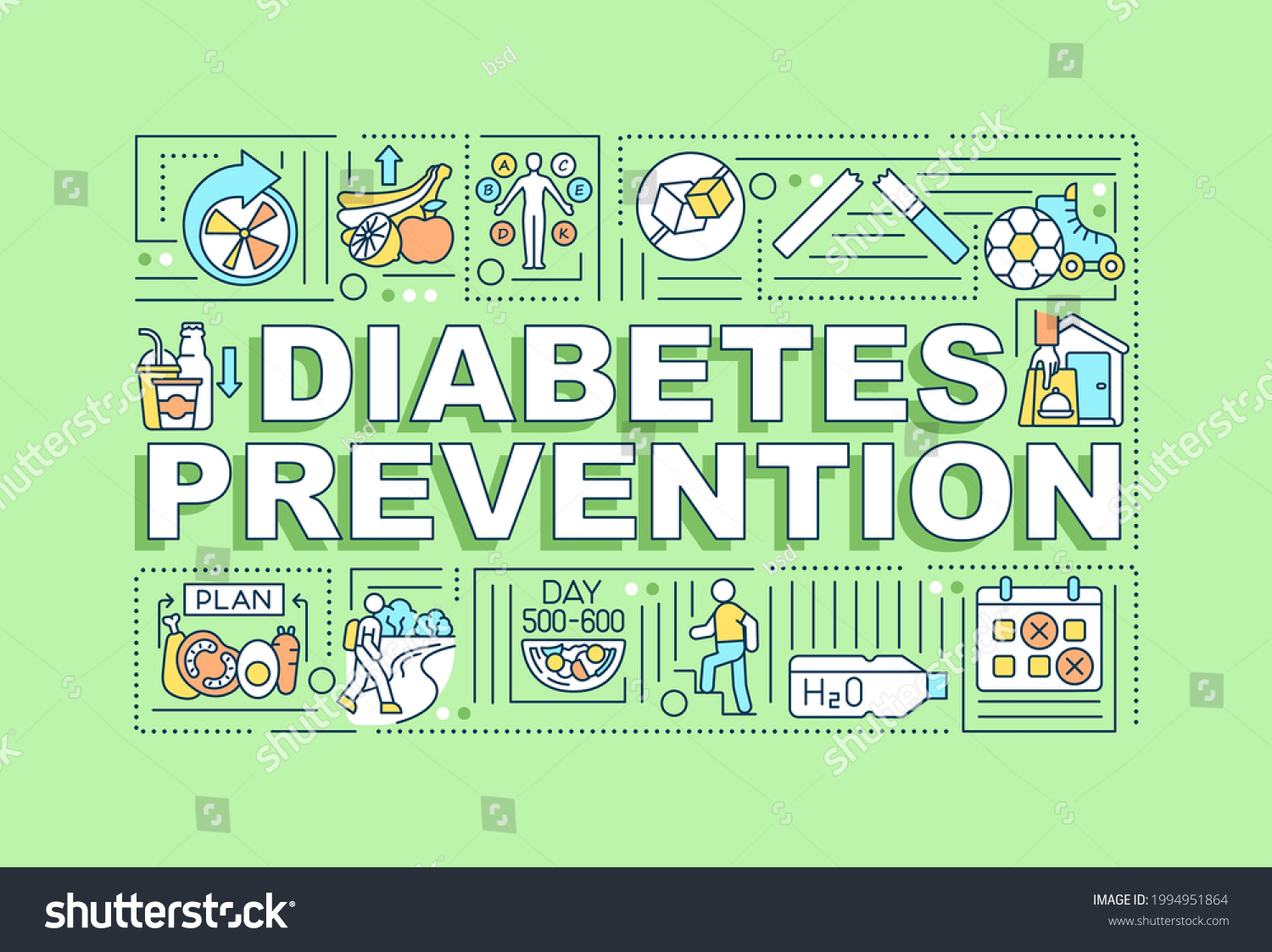 Diabetes Preventions Word Concepts Banner Medical Stock Vector (Royalty ...