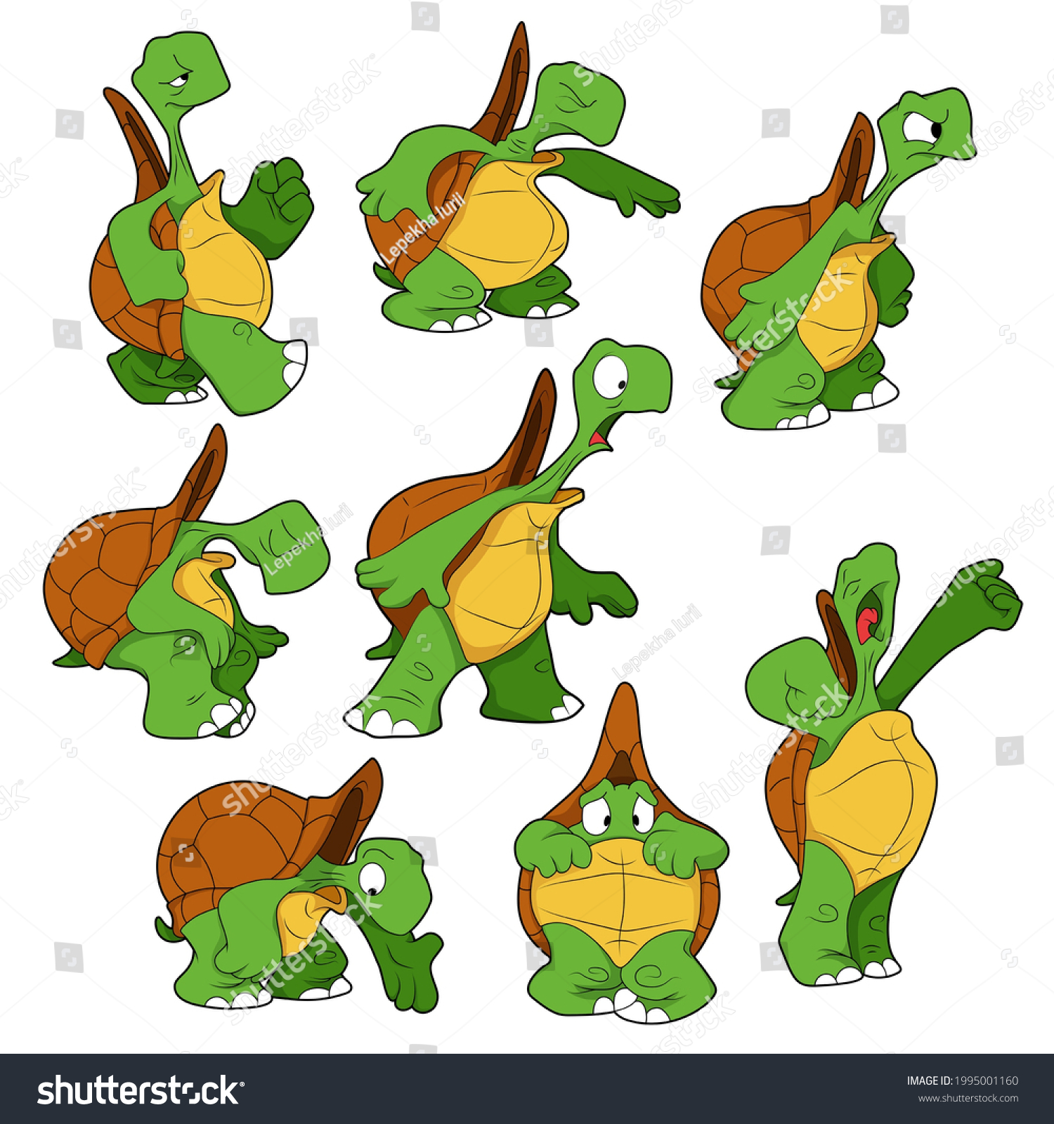 Cartoon Character Set Turtles Different Emotions Stock Vector (Royalty ...