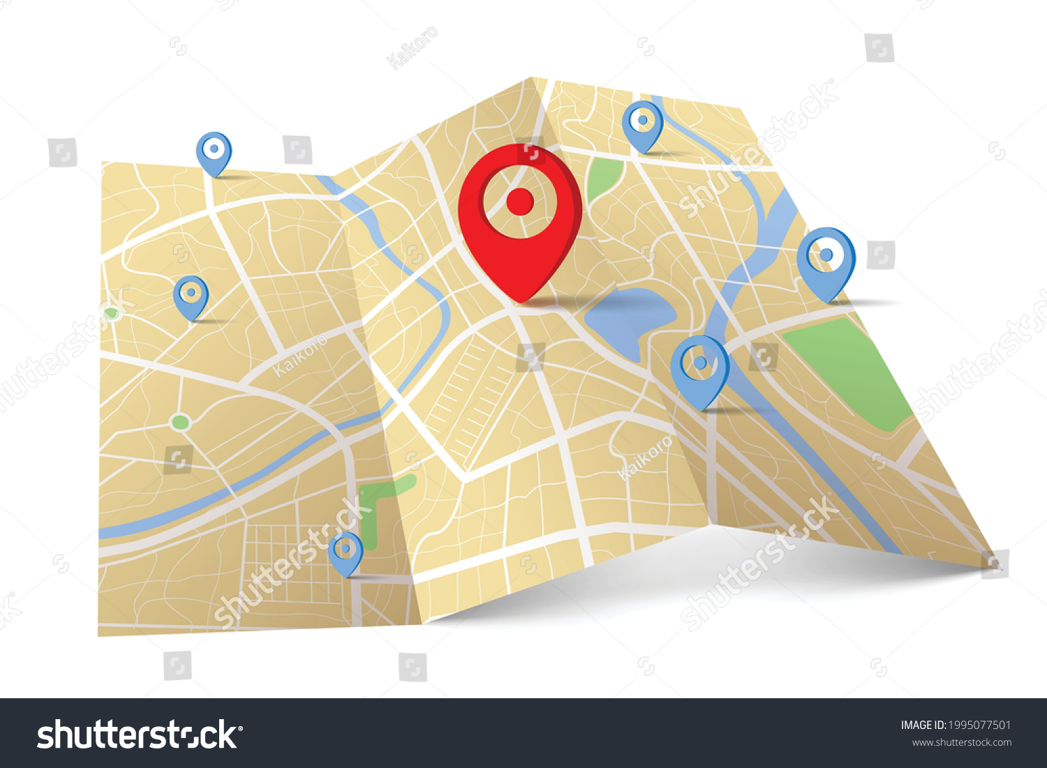 3d Top View Map Destination Location Stock Vector (Royalty Free ...