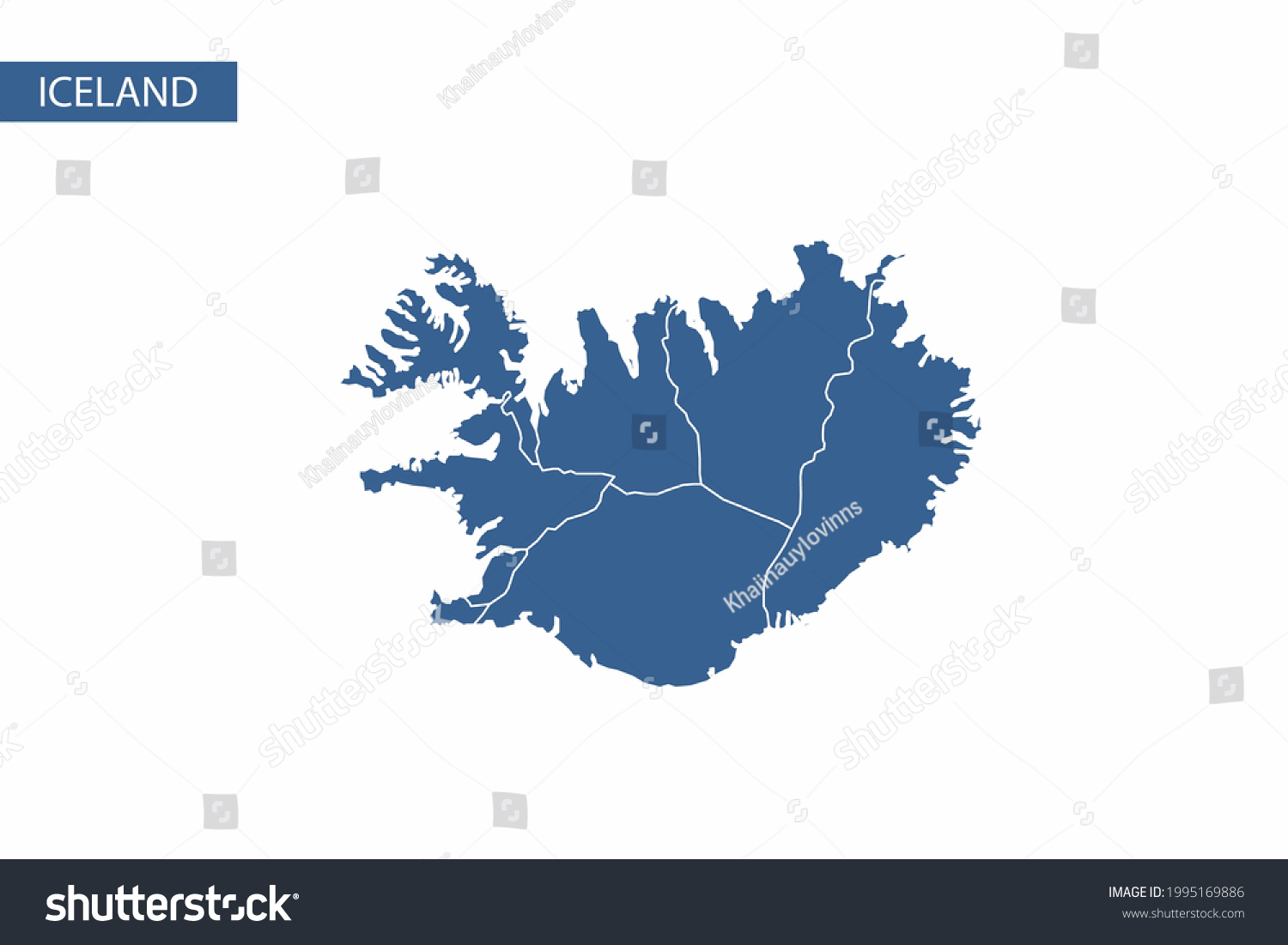 Iceland Blue Map Detailed Vector Stock Vector (Royalty Free) 1995169886 ...