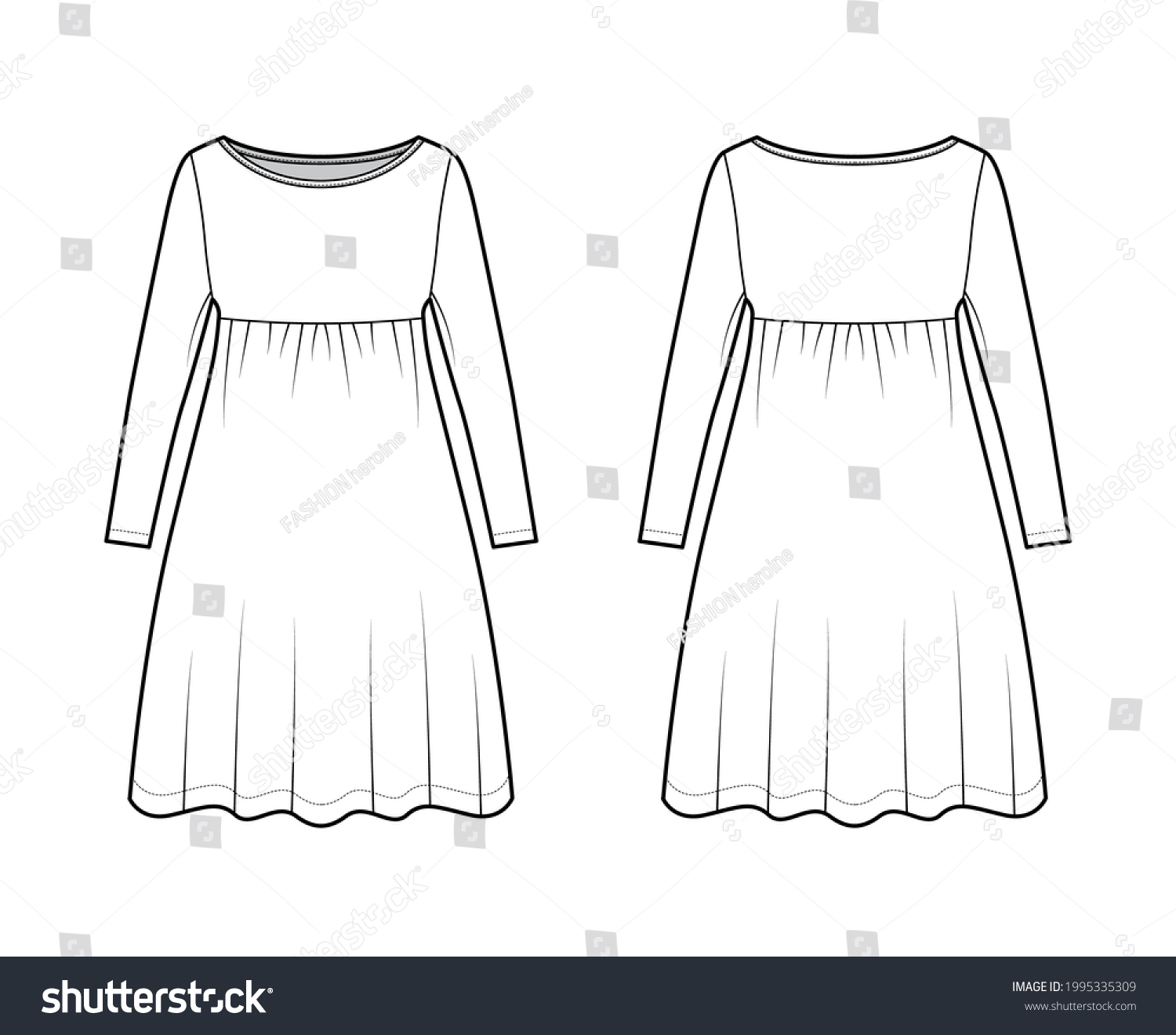 Dress Babydoll Technical Fashion Illustration Long Stock Vector ...