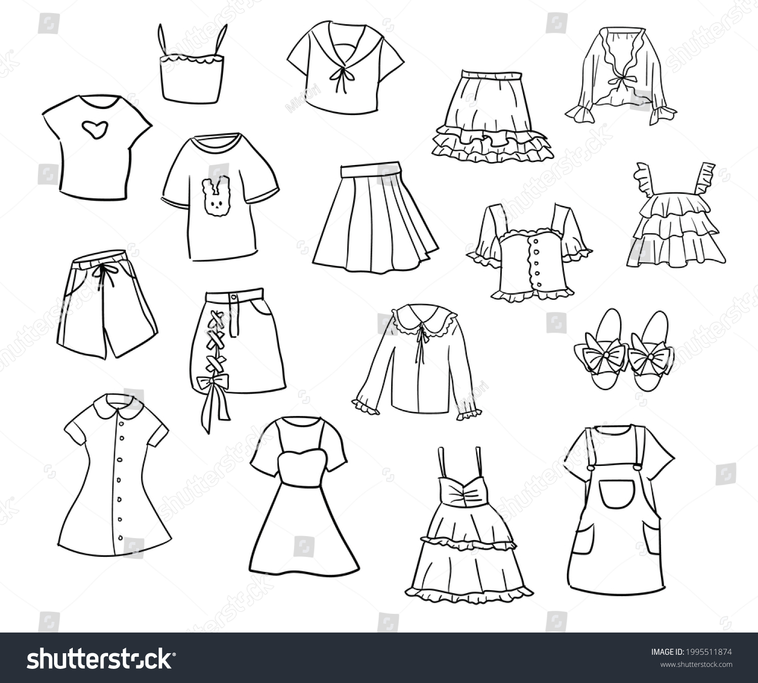 Set Black White Handdrawn Doodle Style Stock Vector (Royalty Free ...