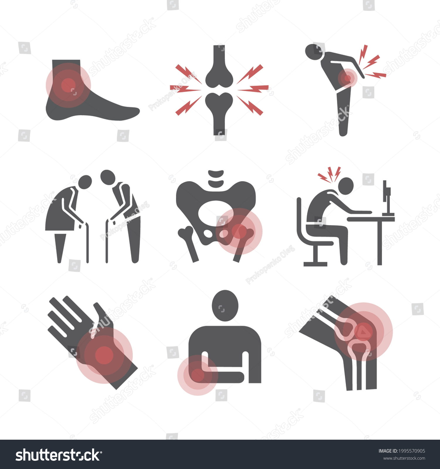 Joint Pain Icons Set Vector Signs Stock Vector (Royalty Free ...