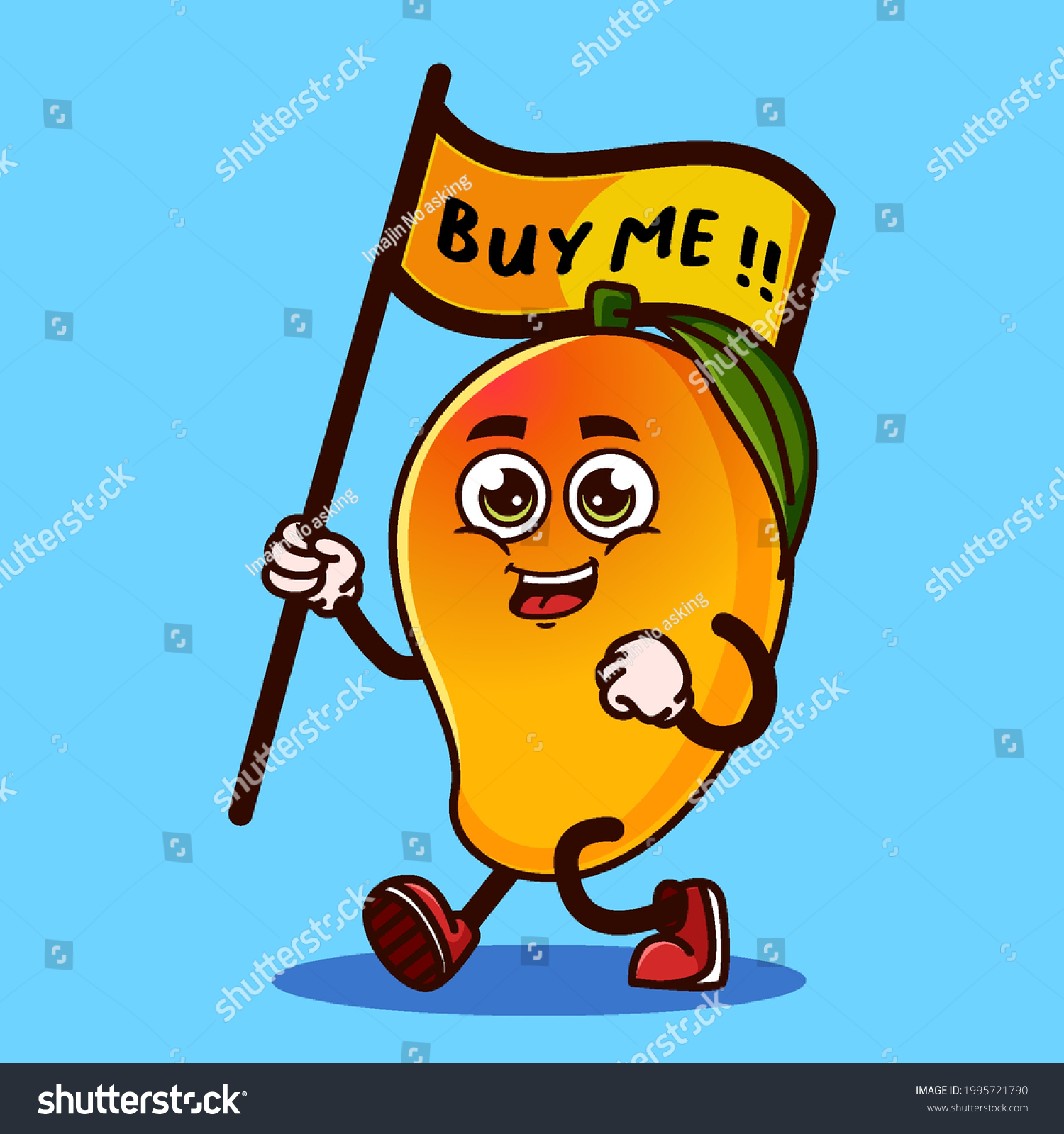 Cute Mango Fruit Character Carrying Flag Stock Vector Royalty Free