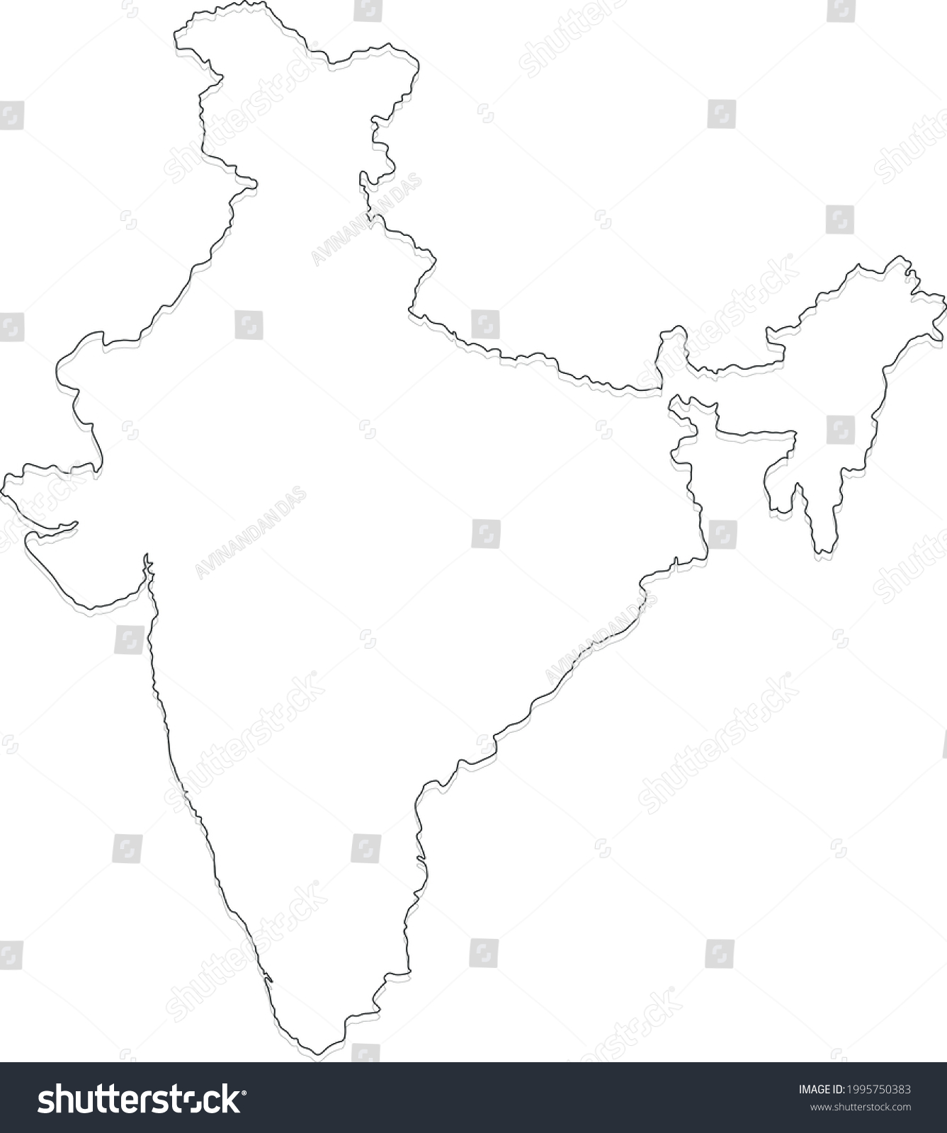 Real India Map Vector Outline Stock Vector (Royalty Free) 1995750383 ...