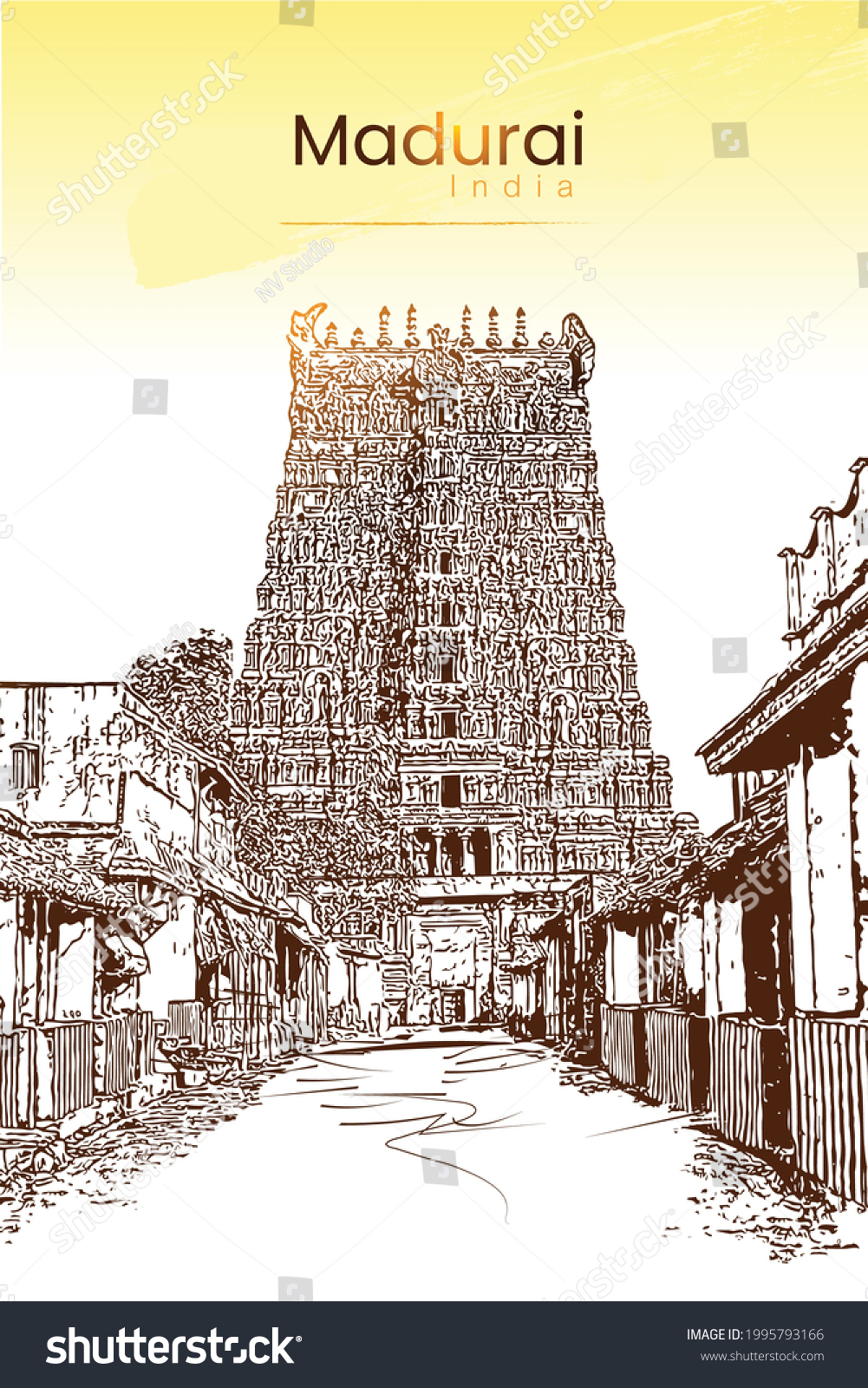 Illustration Meenakshi Amman Temple Maduraitamil Nadu Stock Vector ...