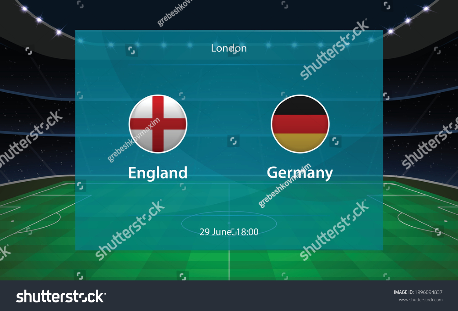 England Vs Germany Football Scoreboard Broadcast Stock Vector (Royalty