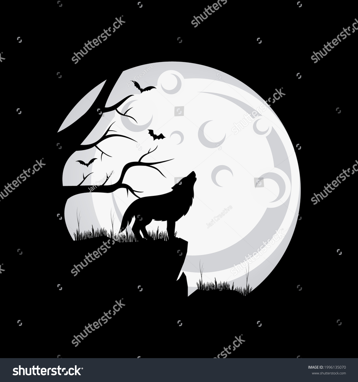 Wolf Moon Night Logo Vector Illustration Stock Vector (Royalty Free ...