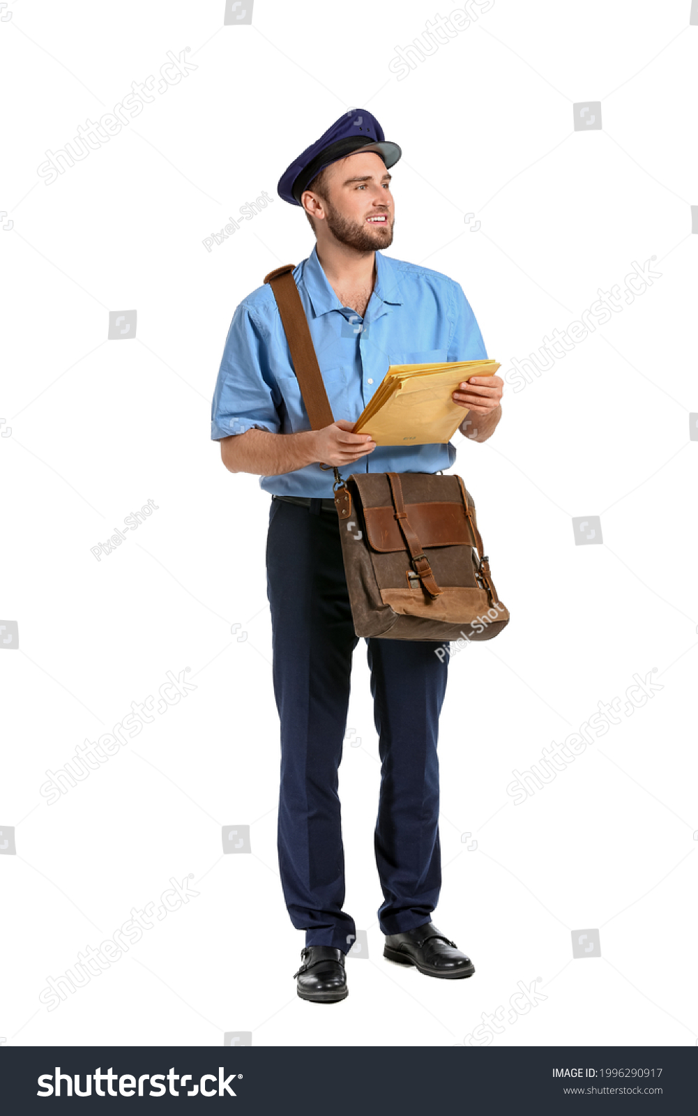 Handsome Young Postman On White Background Stock Photo 1996290917 ...