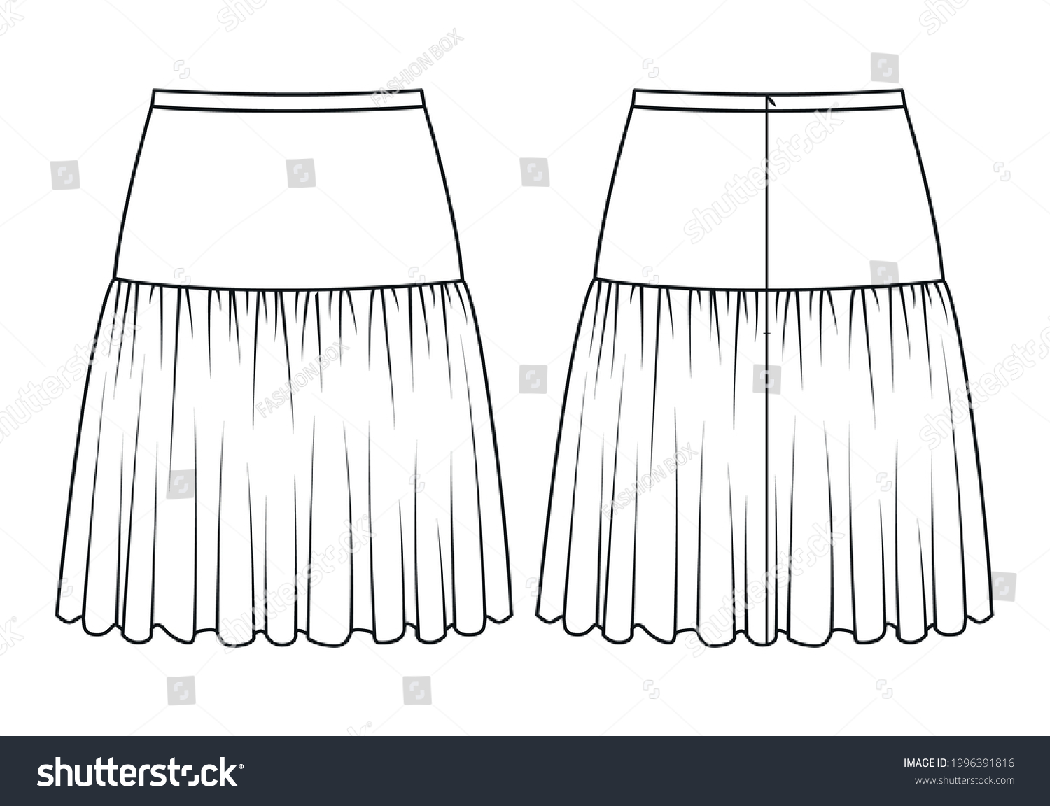 Fashion Technical Drawing Skirt Yoke Stock Vector (Royalty Free ...