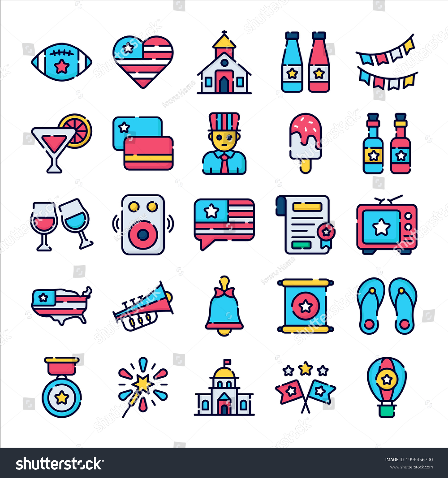 Usa Day Celebration Flat National Symbols Stock Vector (Royalty Free ...