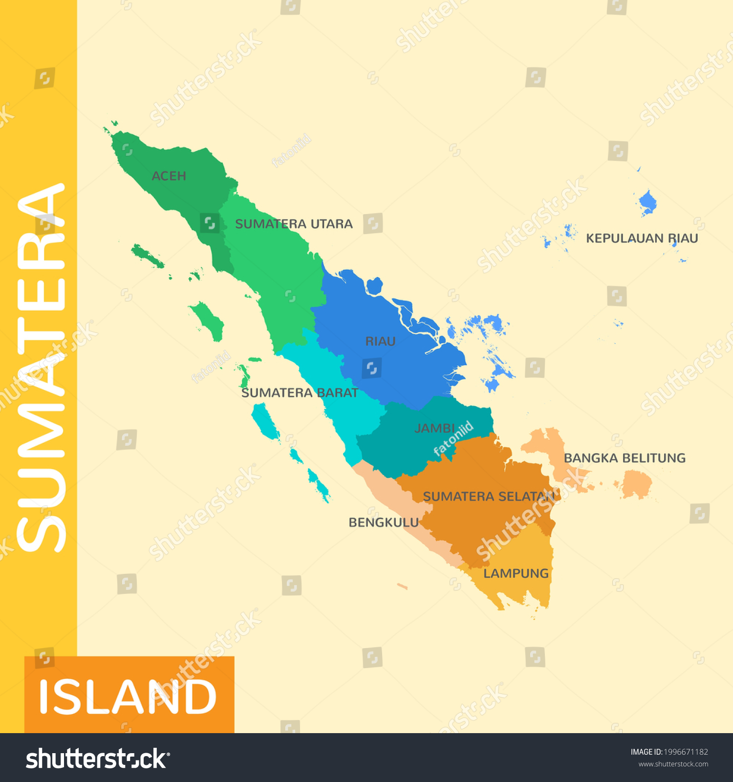 Color Map Island Sumatra Administrative Areas Stock Vector (Royalty ...