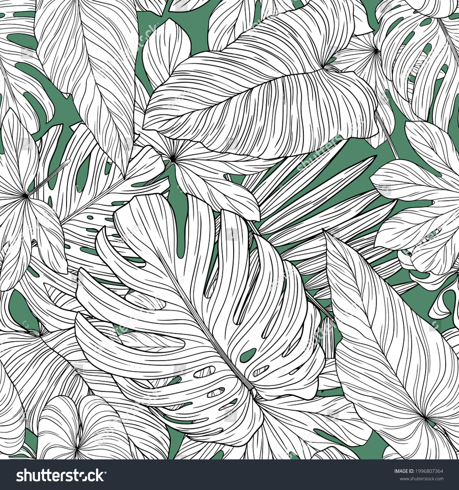 Pattern Tropical Leaves Hand Drawn Vector Stock Vector (Royalty Free ...