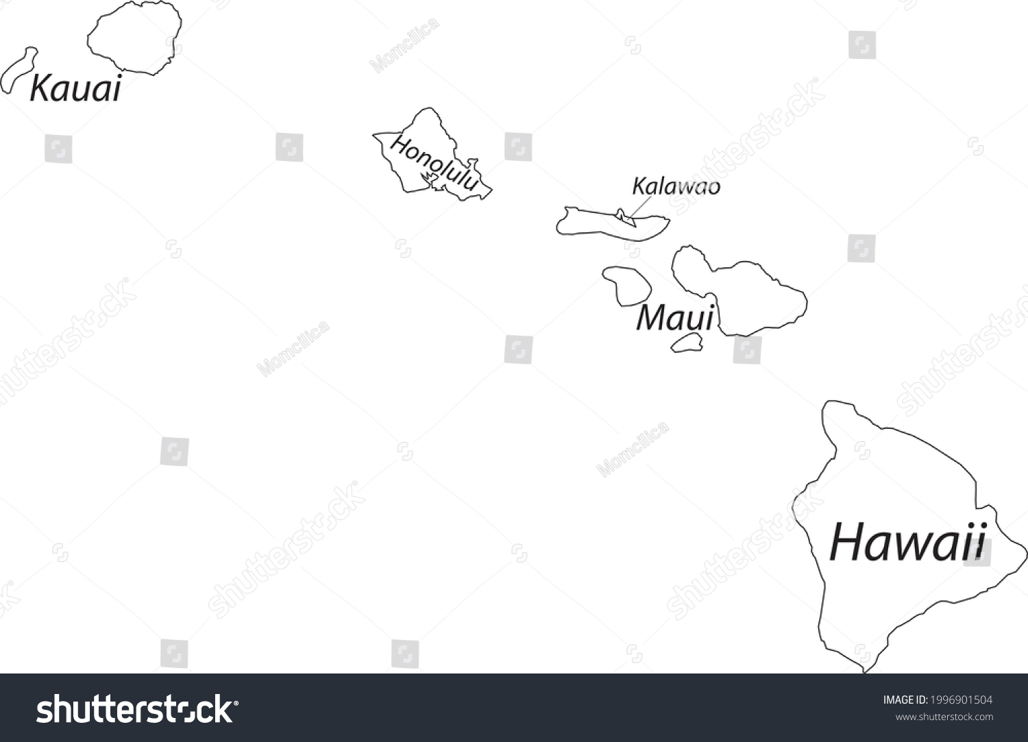 White Vector Map Federal State Hawaii Stock Vector (Royalty Free ...