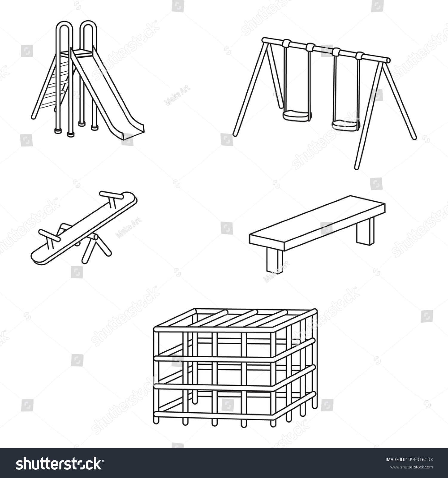 Children Playground Elements Slide Swings Ladders Stock Vector (Royalty ...