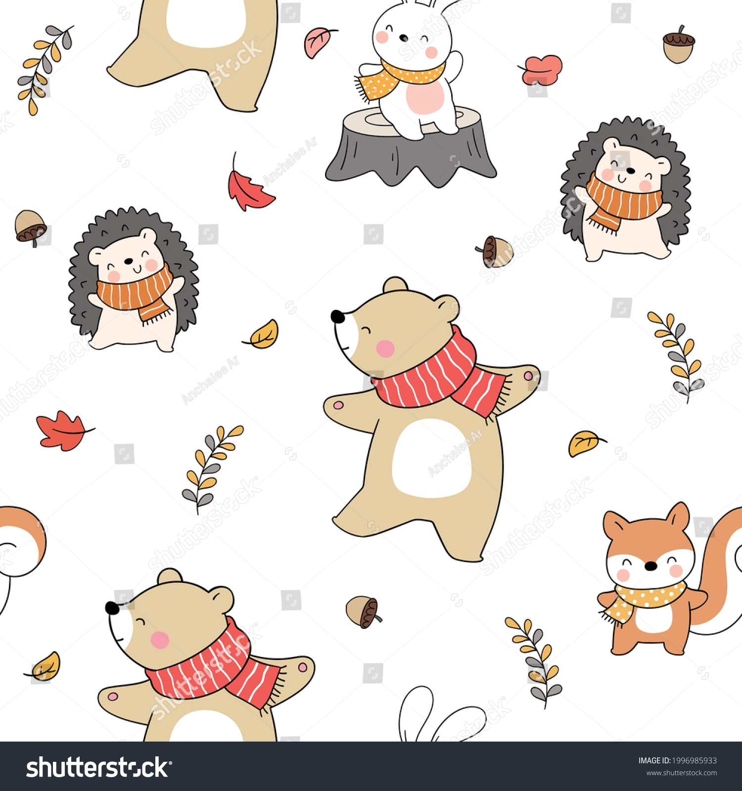 Draw Seamless Pattern Background Animal Autumn Stock Vector (Royalty ...