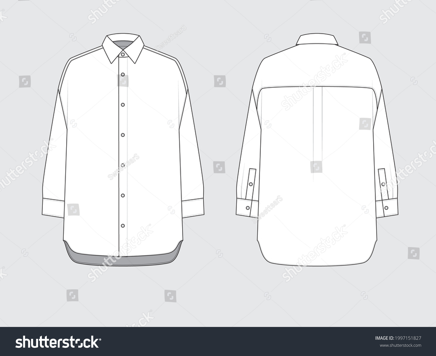 Oversized Shirt Front Back Drawing Technical Stock Vector (Royalty Free ...