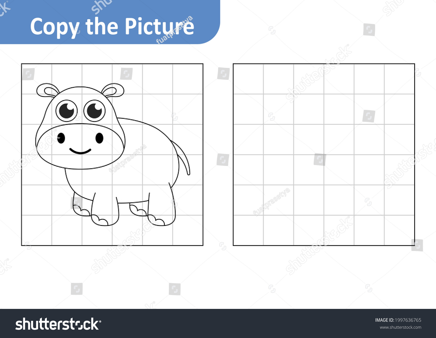 Copy Picture Worksheet Kids Hippopotamus Vector Stock Vector (Royalty ...