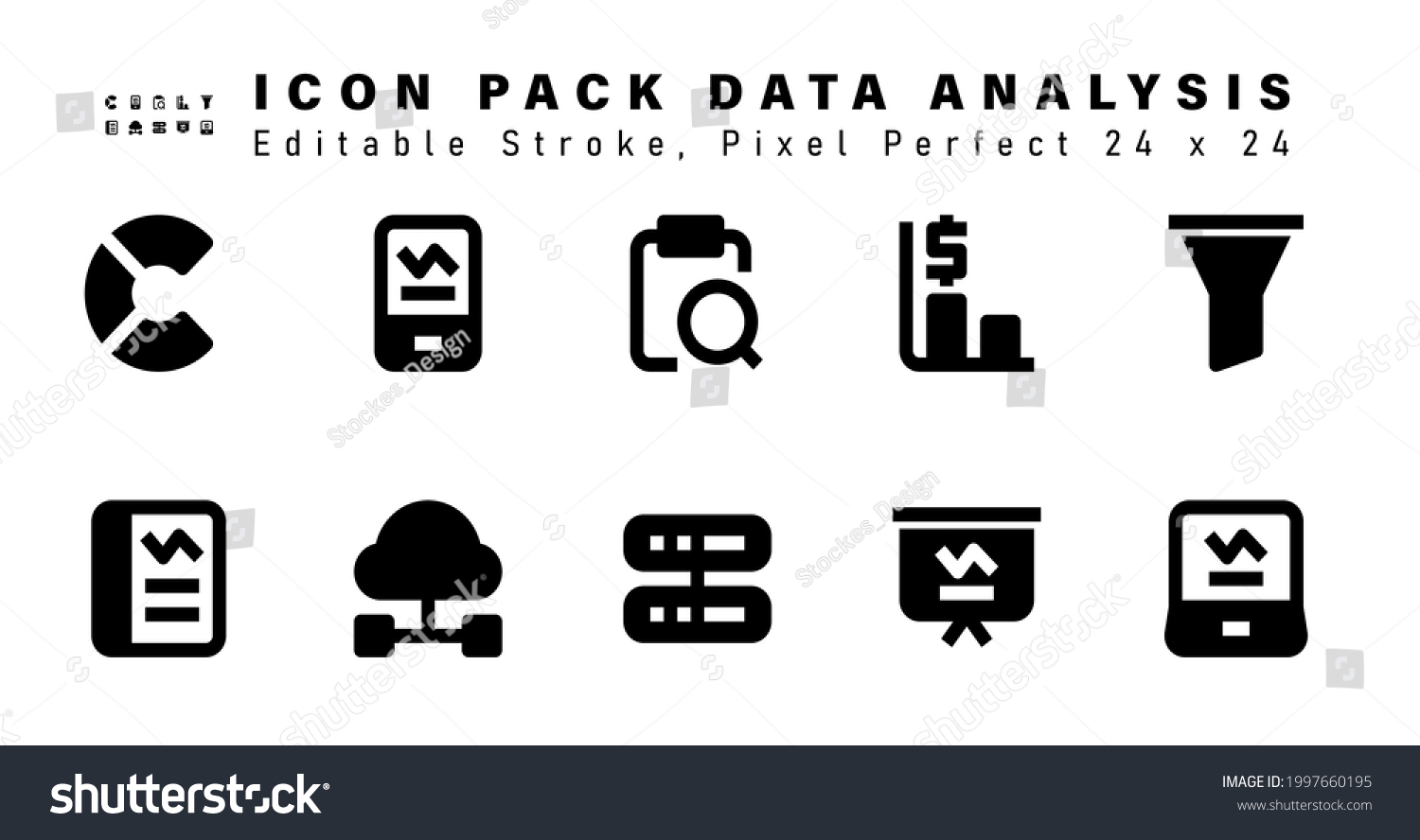 Icon Set Data Analysis Glyph Icons Stock Vector Royalty Free 1997660195 Shutterstock 0338