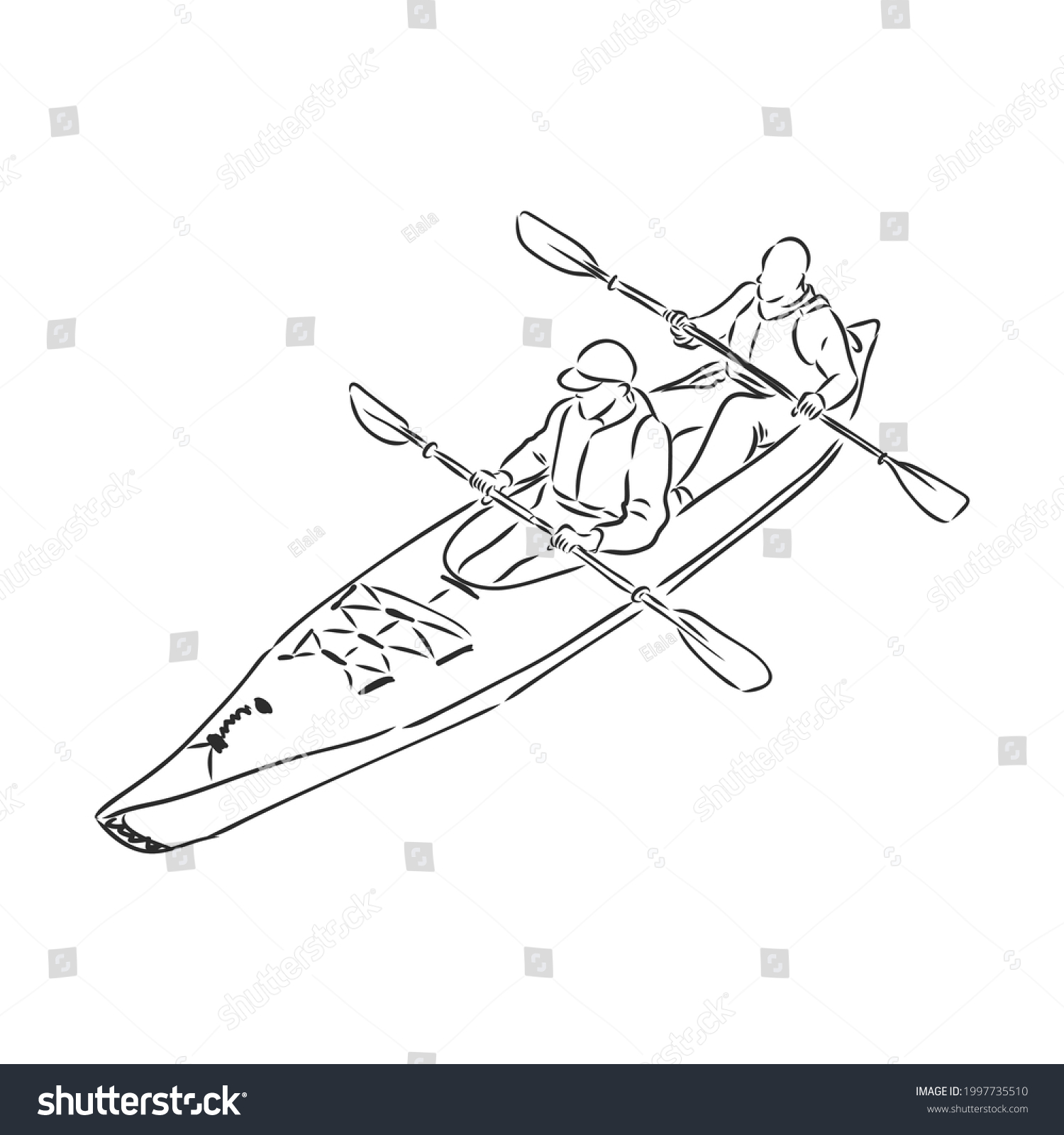 Sketch Kayaking People Hand Drawn Vector Stock Vector (Royalty Free ...