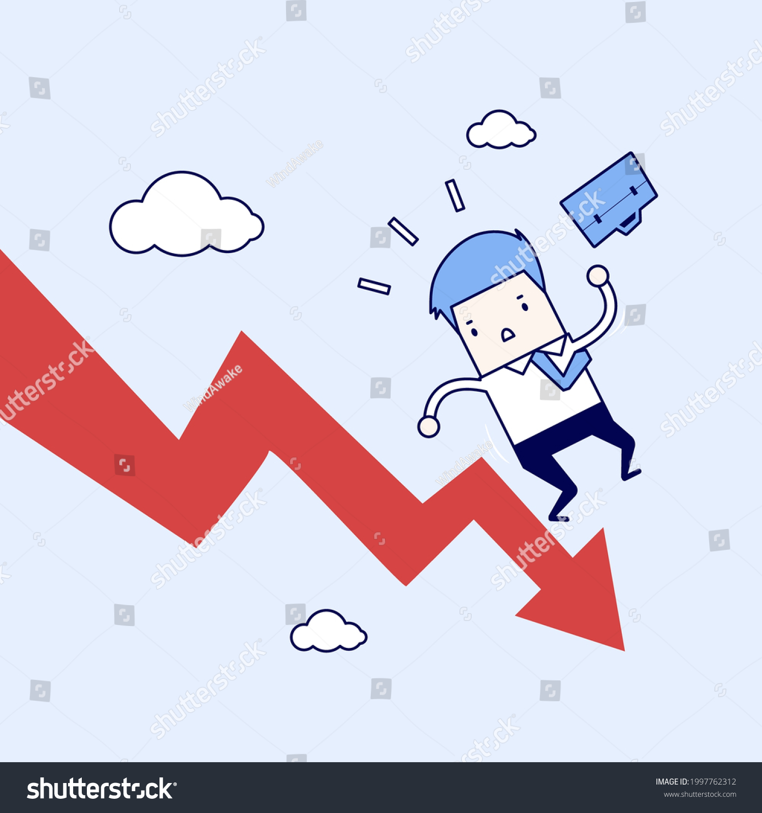 Businessman On Falling Down Chart Cartoon Stock Vector (Royalty Free ...