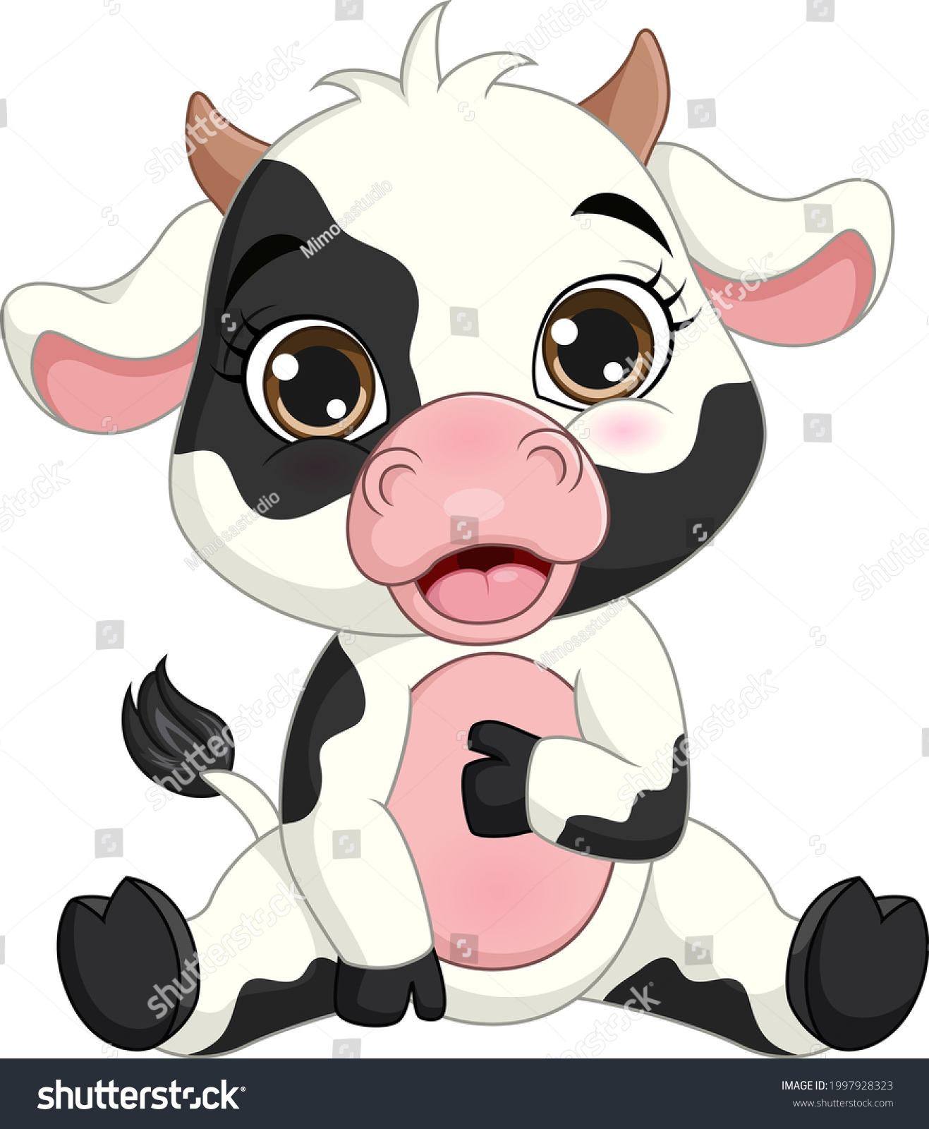 Cute Little Cow Cartoon Sitting Stock Vector (Royalty Free) 1997928323 ...