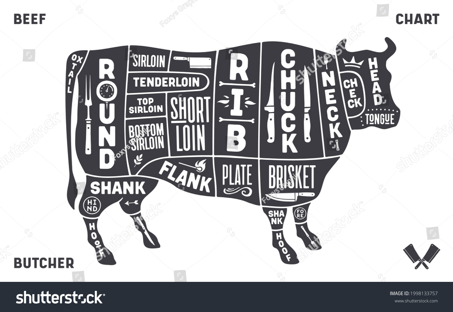 Cow Beef Scheme Diagram Chart Beef Stock Illustration 1998133757