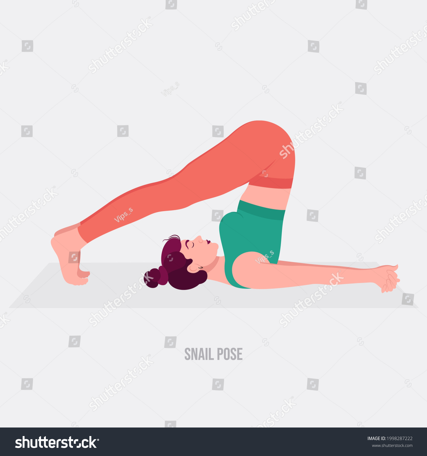 Snail Pose Yoga Pose Young Woman Stock Vector (Royalty Free) 1998287222 ...