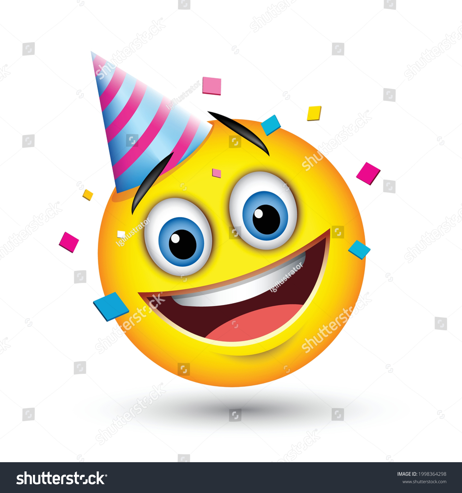Cute Party Emoji Happy Face Birthday Stock Vector (Royalty Free ...