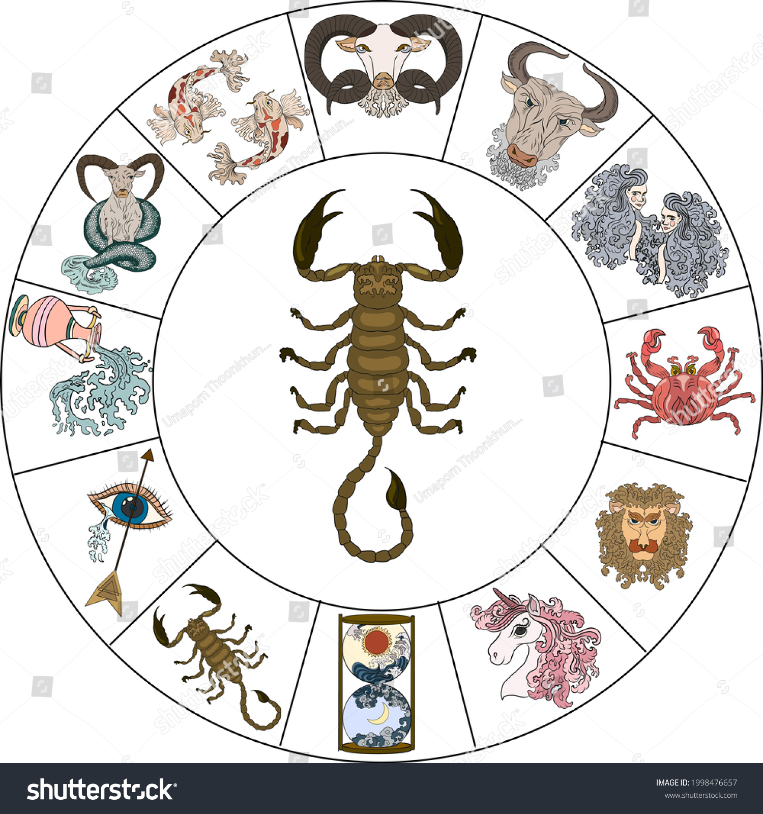 Scorpio Vector Astrology Designhoroscope Circle Signs Stock Vector