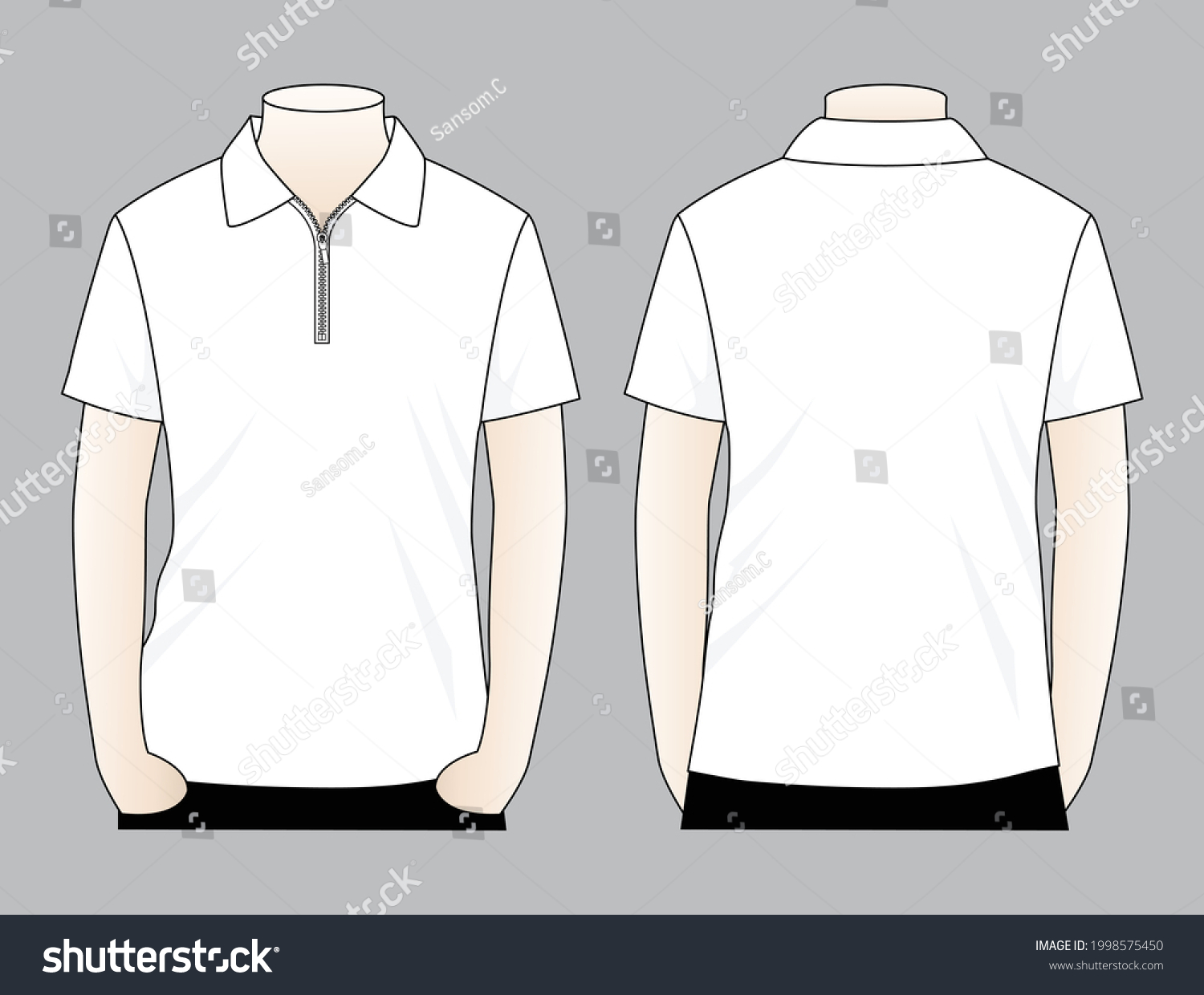 White Short Sleeve Polo Shirt Zip Stock Vector (Royalty Free ...
