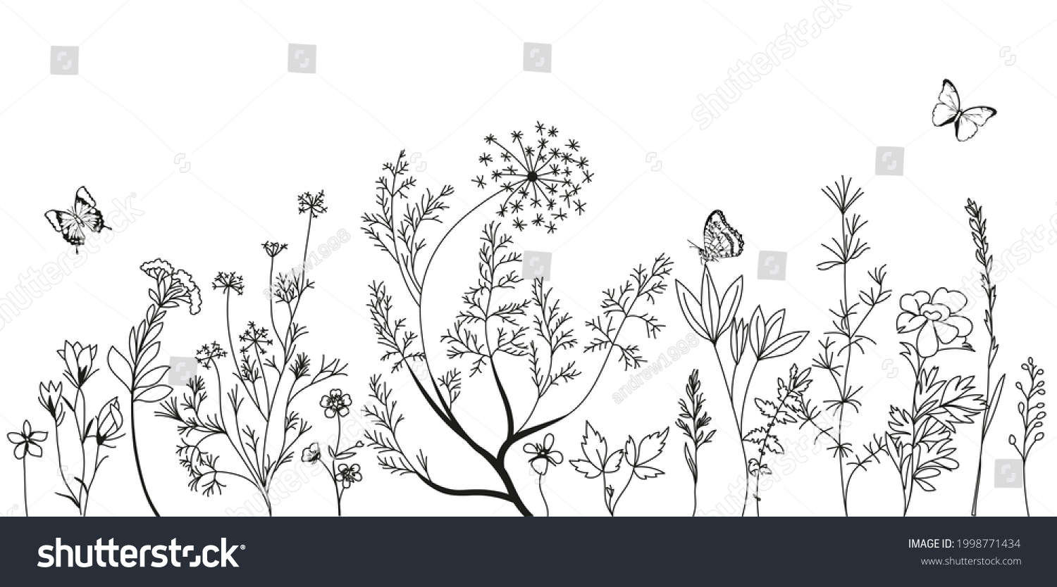 Black Silhouettes Grass Flowers Herbs Isolated Stock Vector Royalty Free 1998771434 Shutterstock 