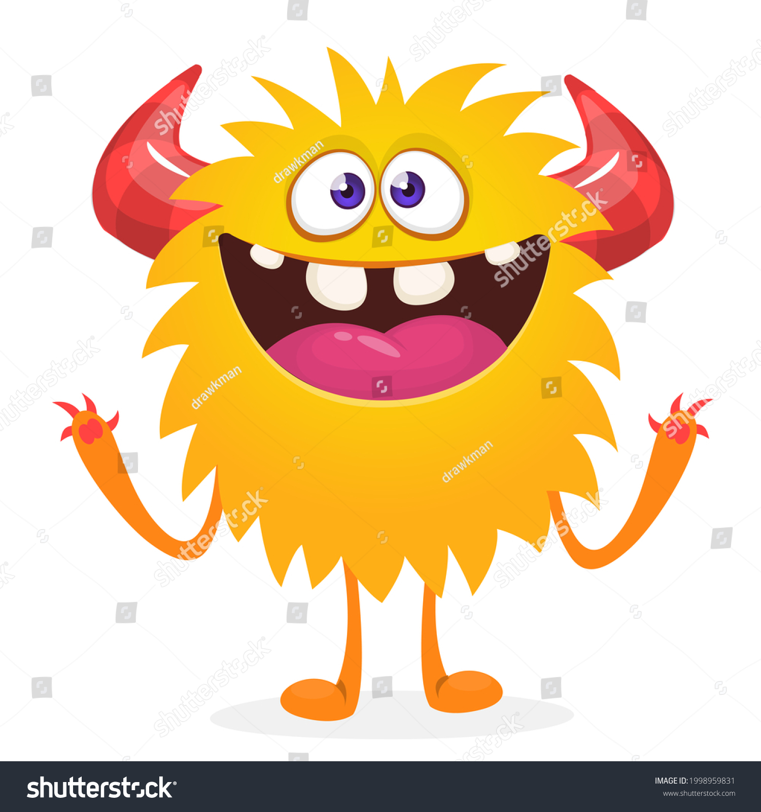 Funny Cartoon Smiling Furry Monster Character Stock Illustration 