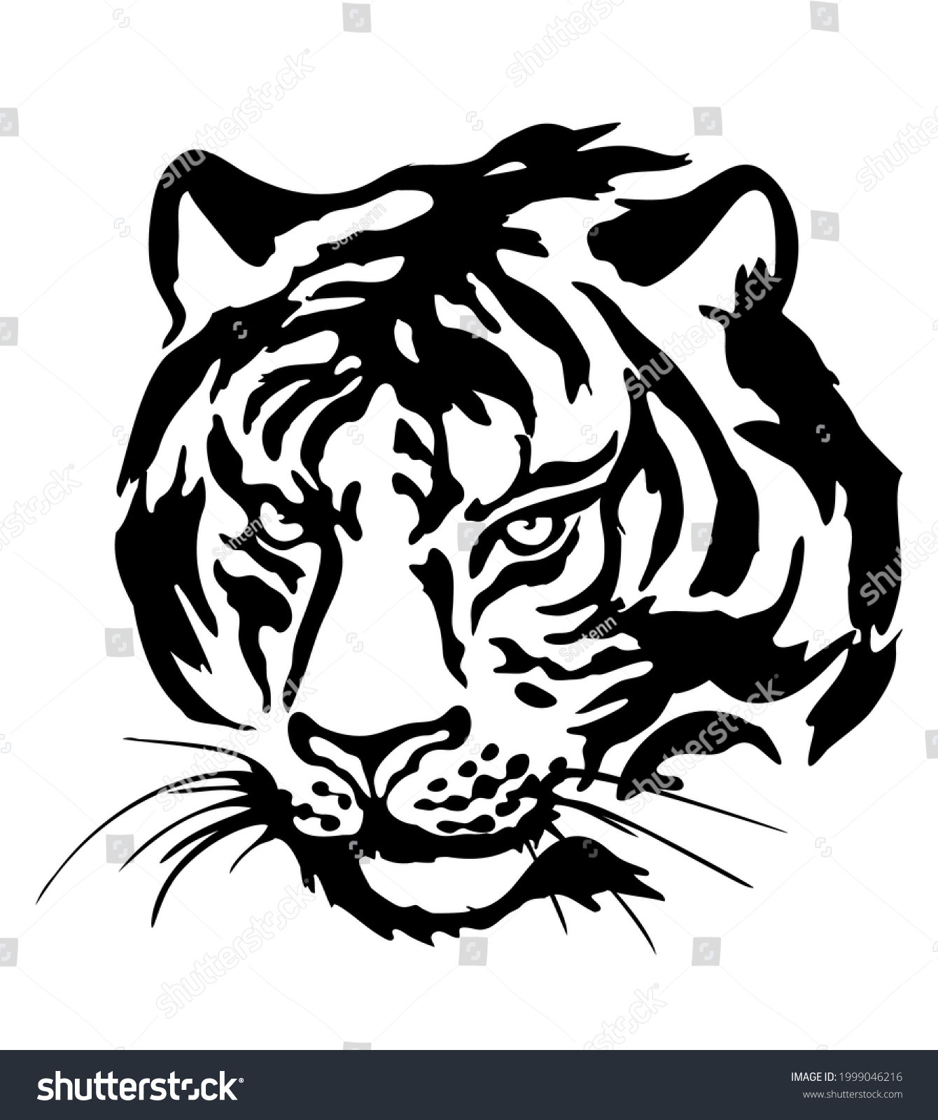 Tiger Black Silhouette Tiger Head Isolated Stock Vector (Royalty Free ...