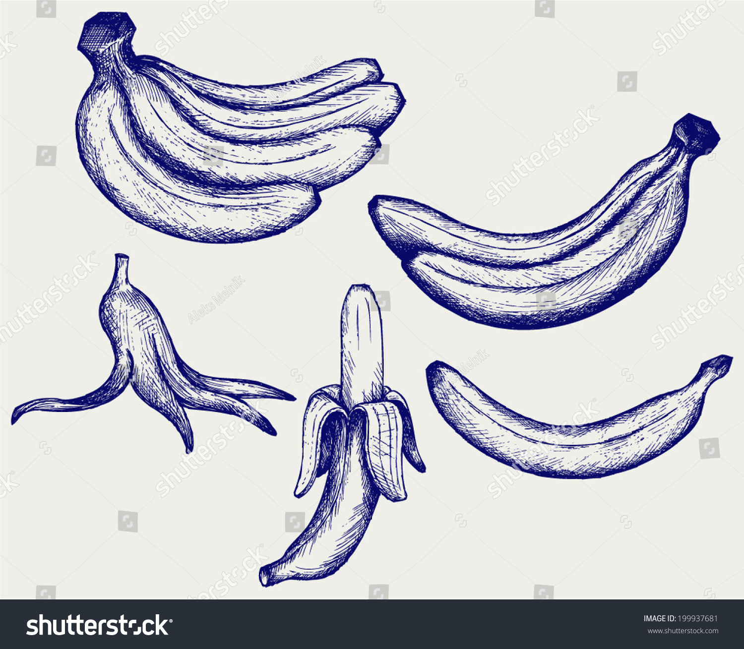 Банан с открытой кожурой эскиз