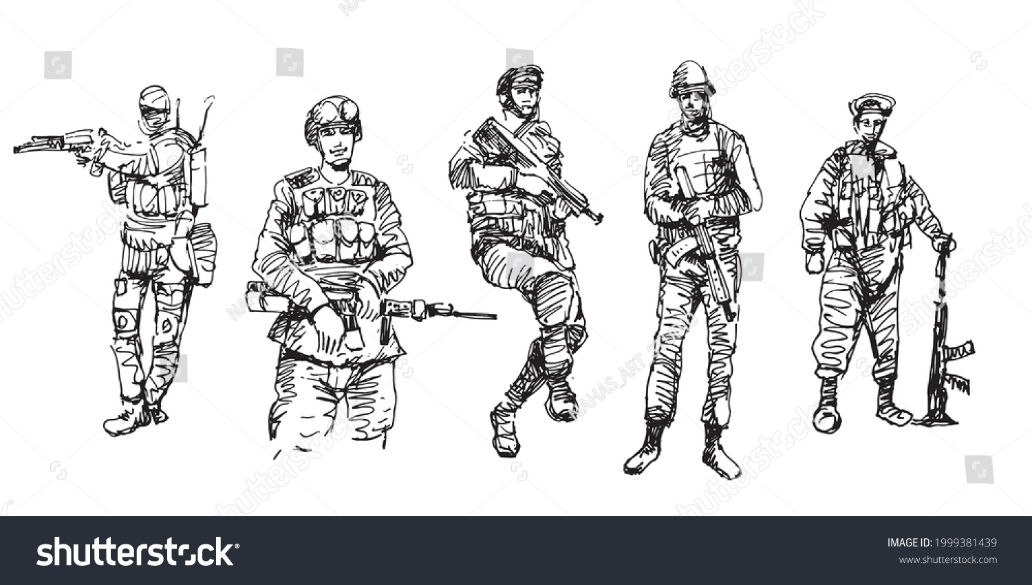 Army Soldiers Hand Drawn Vector Illustration Stock Vector (Royalty Free ...