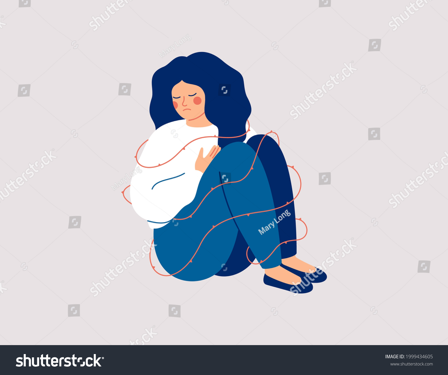 Sad Woman Surrounding Sharp Thorns Lonely Stock Vector Royalty Free Shutterstock