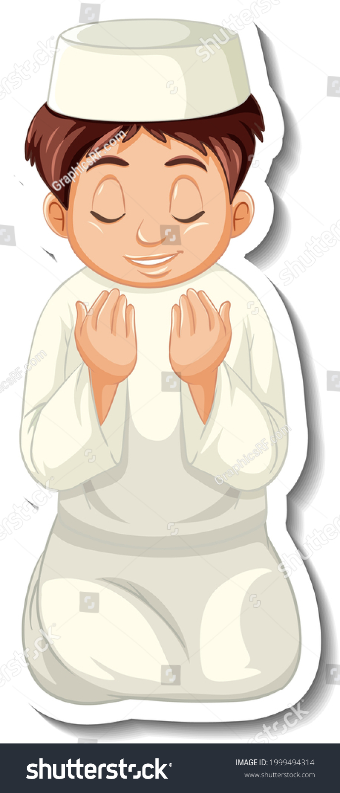 Sticker Template Muslim Boy Praying Illustration Stock Vector (royalty 