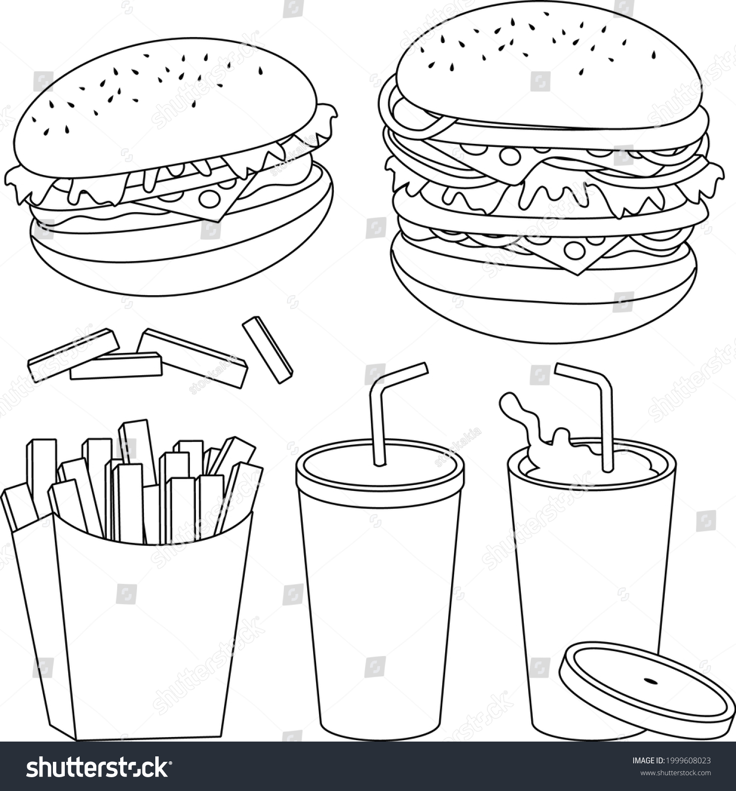 Burger Fries Drink Vector Black White Stock Vector (Royalty Free ...