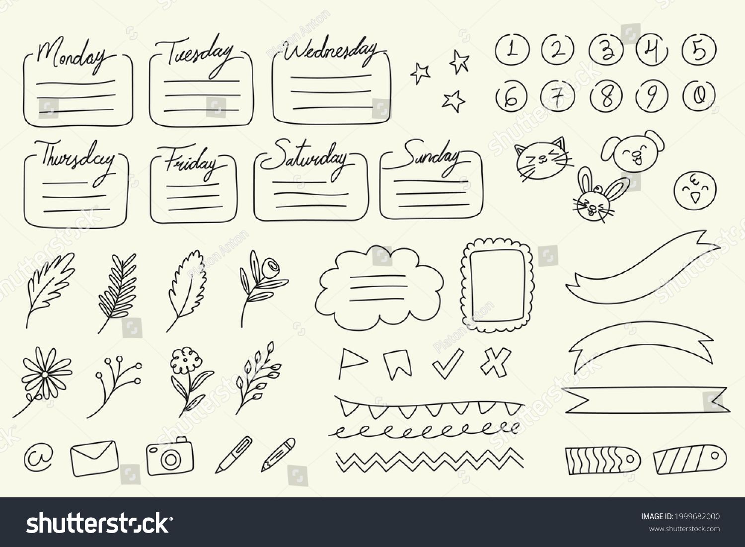 Bullet Journal Element Handwritten Sketch Doodle Stock Vector (Royalty ...