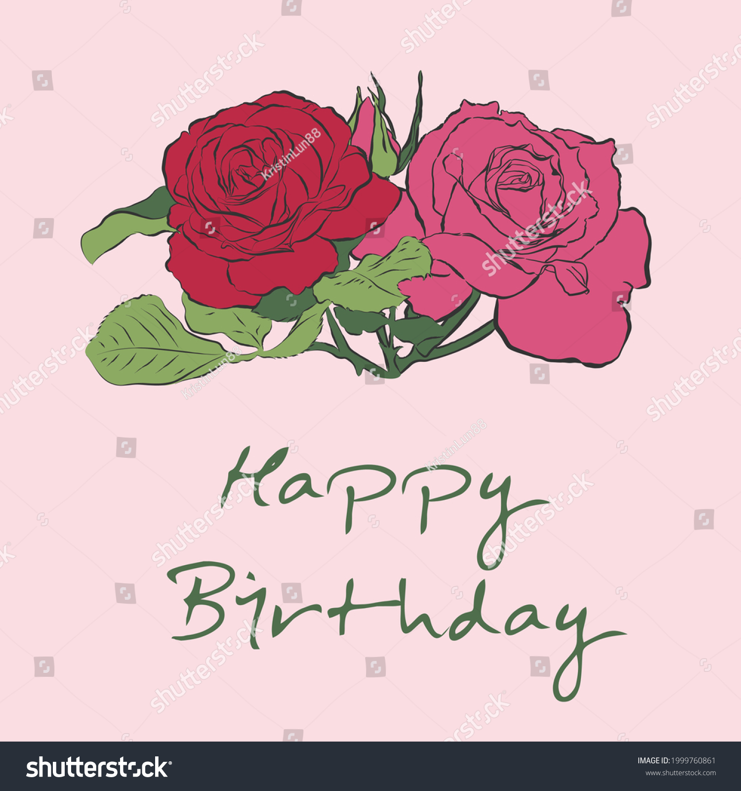 Happy Birthday Card Roses Stock Vector (Royalty Free) 1999760861 ...