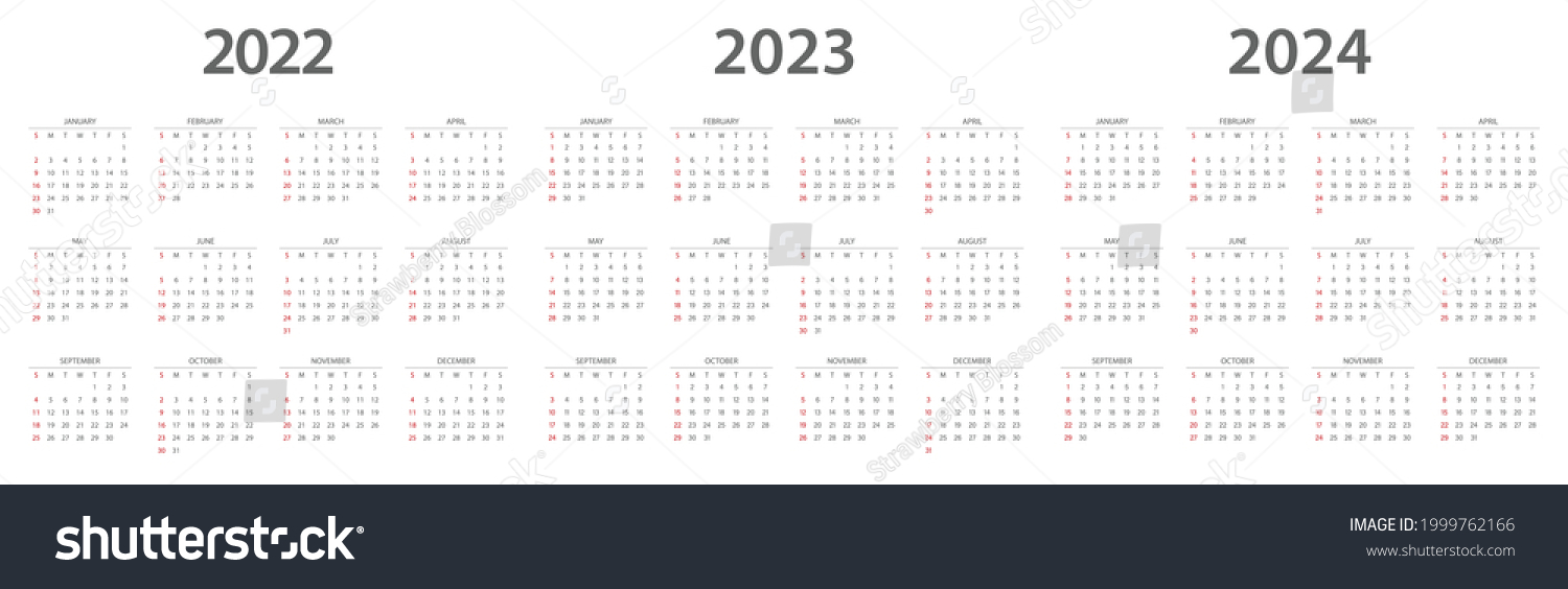 Calendar 2022 Calendar 2023 Calendar 2024 Stock Vector (Royalty Free ...