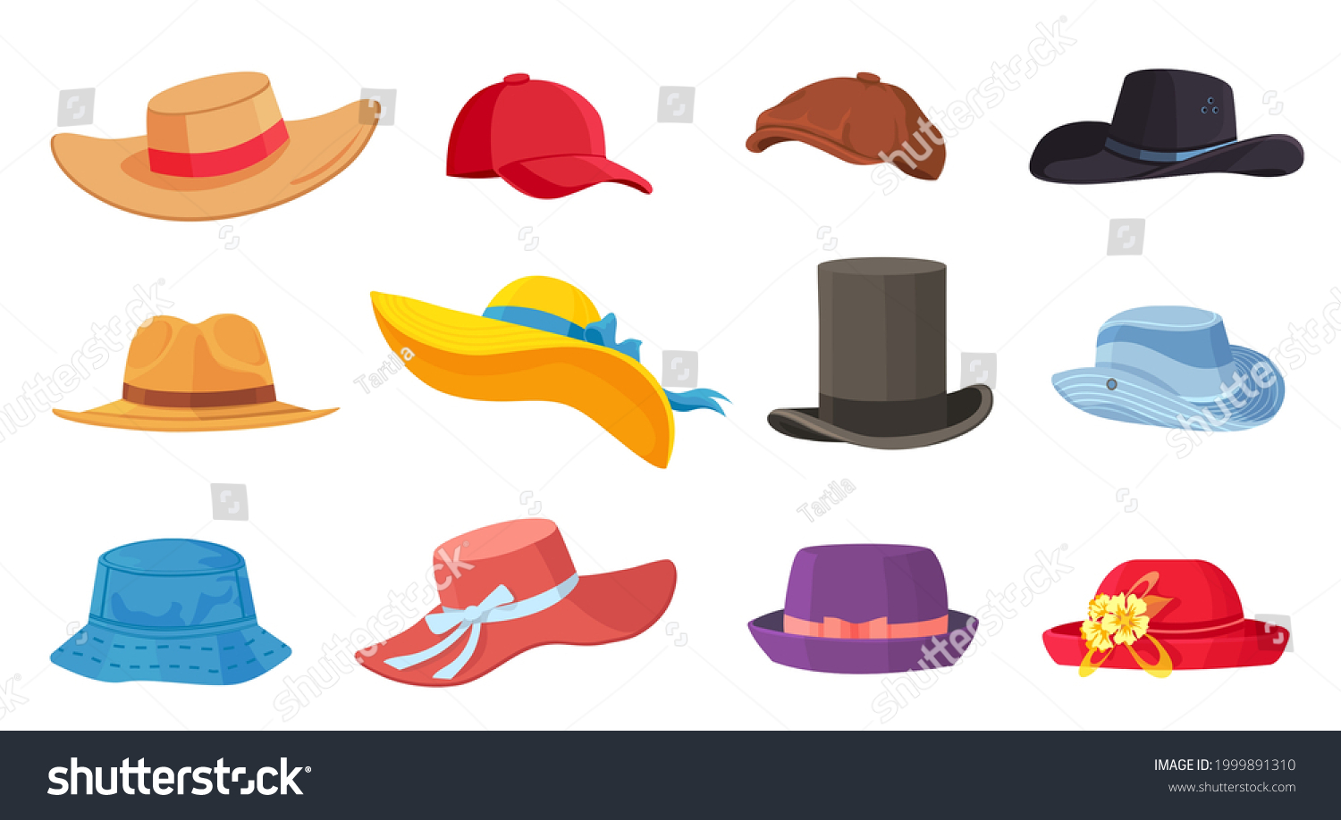 Cartoon Hats Female Male Headwear Derby Stock Vector (Royalty Free ...