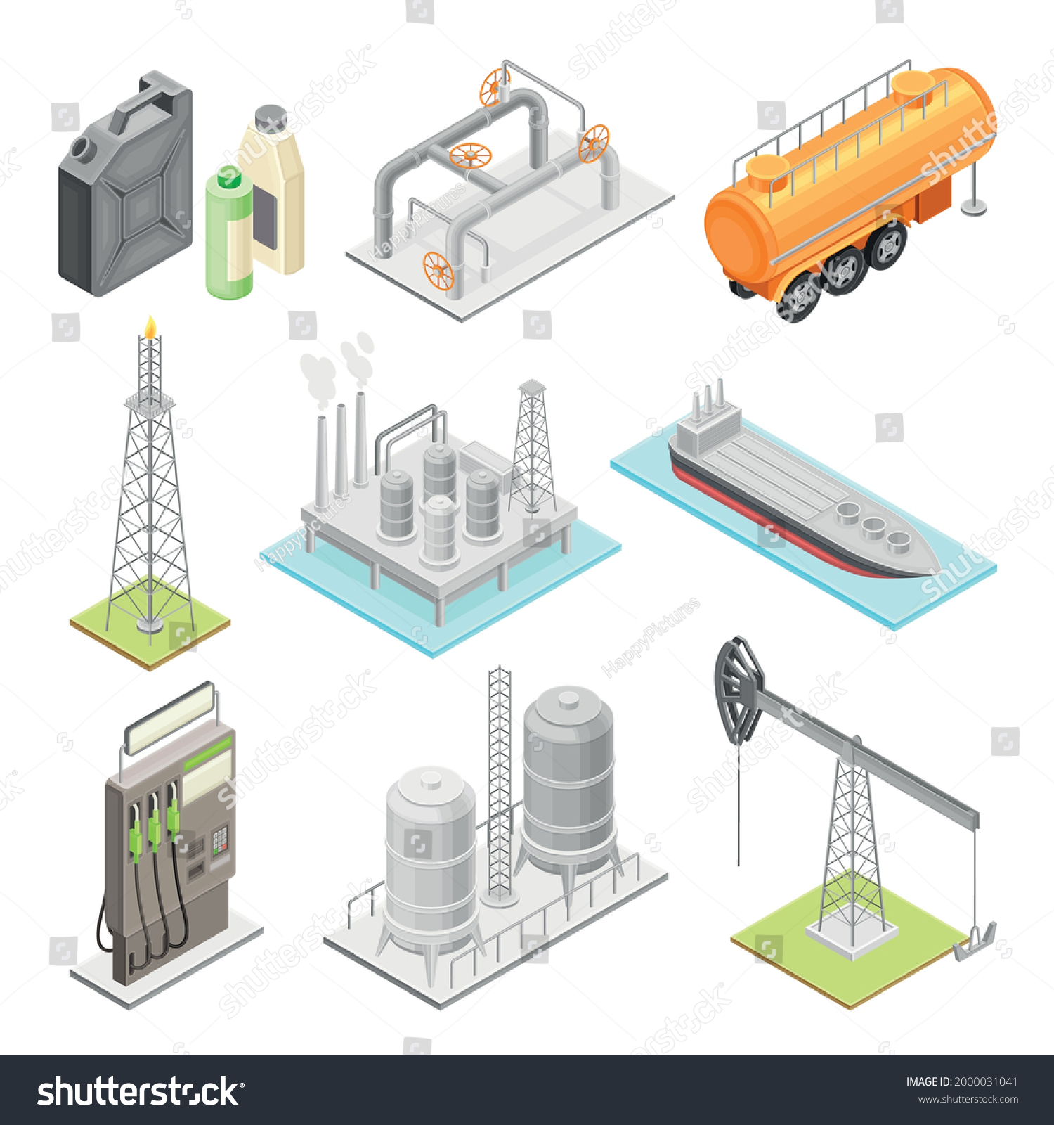 Oil Petroleum Industry Extraction Refining Transporting Stock Vector ...