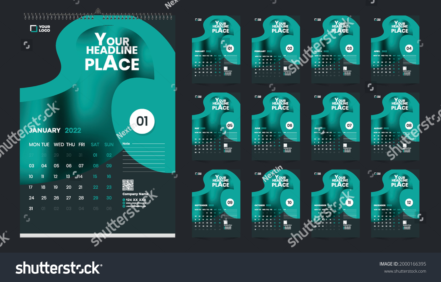 Wall Calendar 2022 Template Design Vector Stock Vector Royalty Free 2000166395 Shutterstock 7023