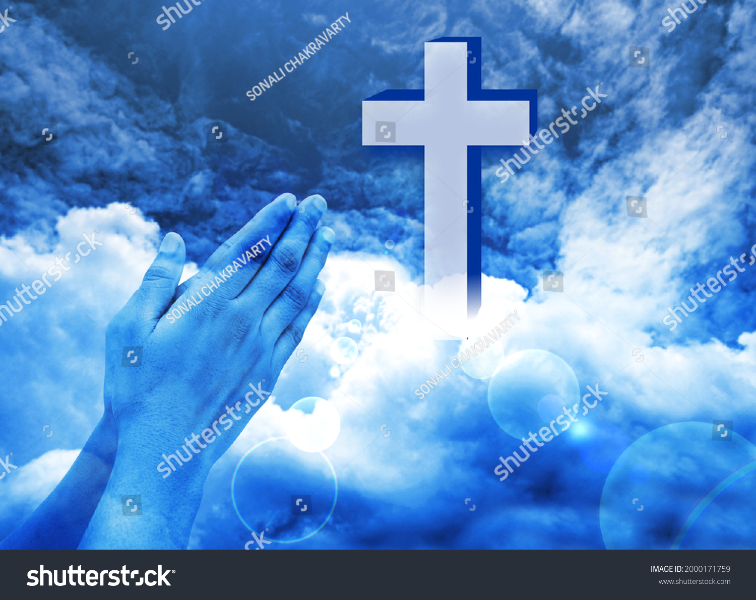 Jesus Christ Cross Sky Clouds Prayer Stock Illustration 2000171759 ...