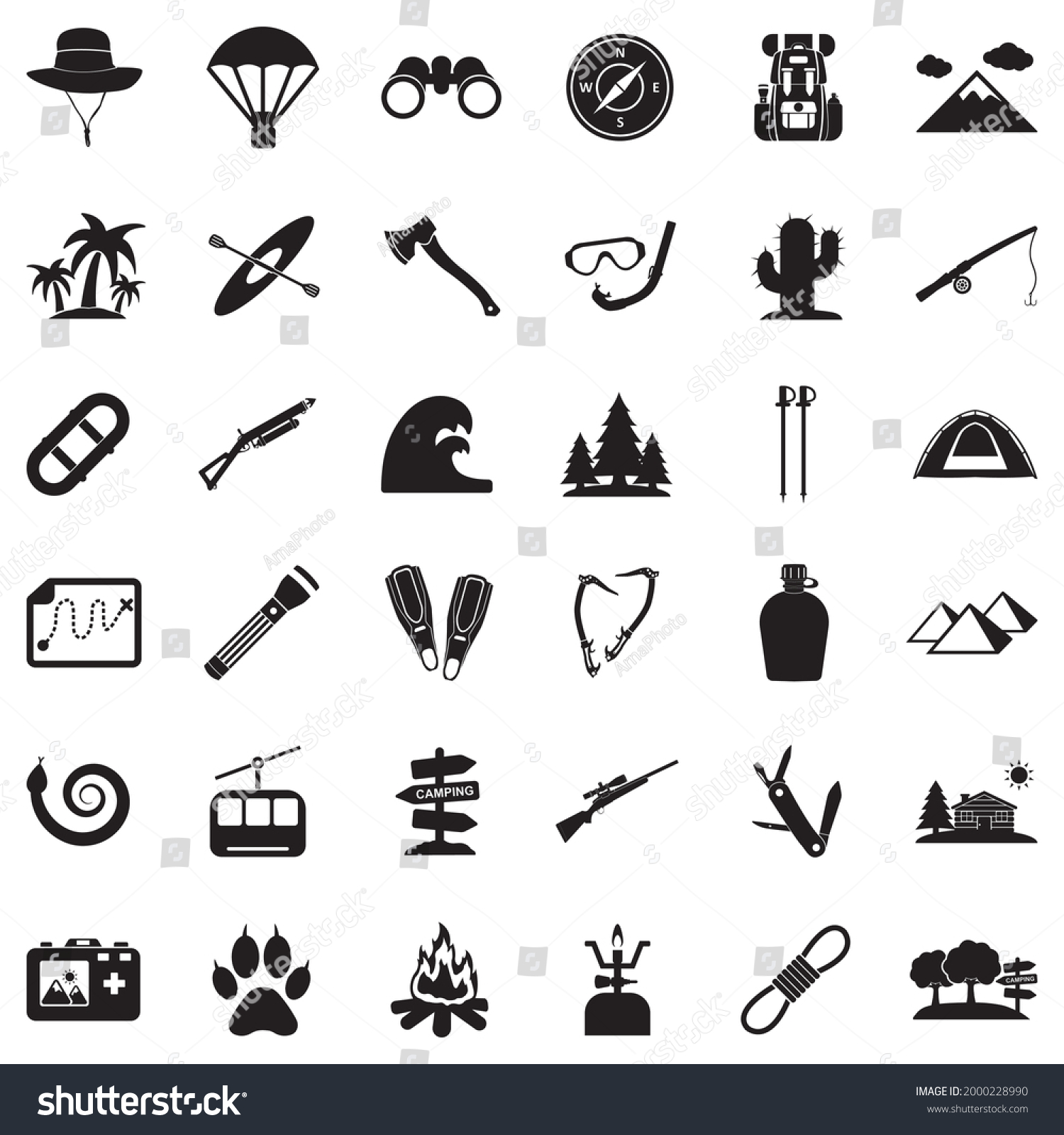 Adventure Icons Black Flat Design Vector Stock Vector (Royalty Free ...