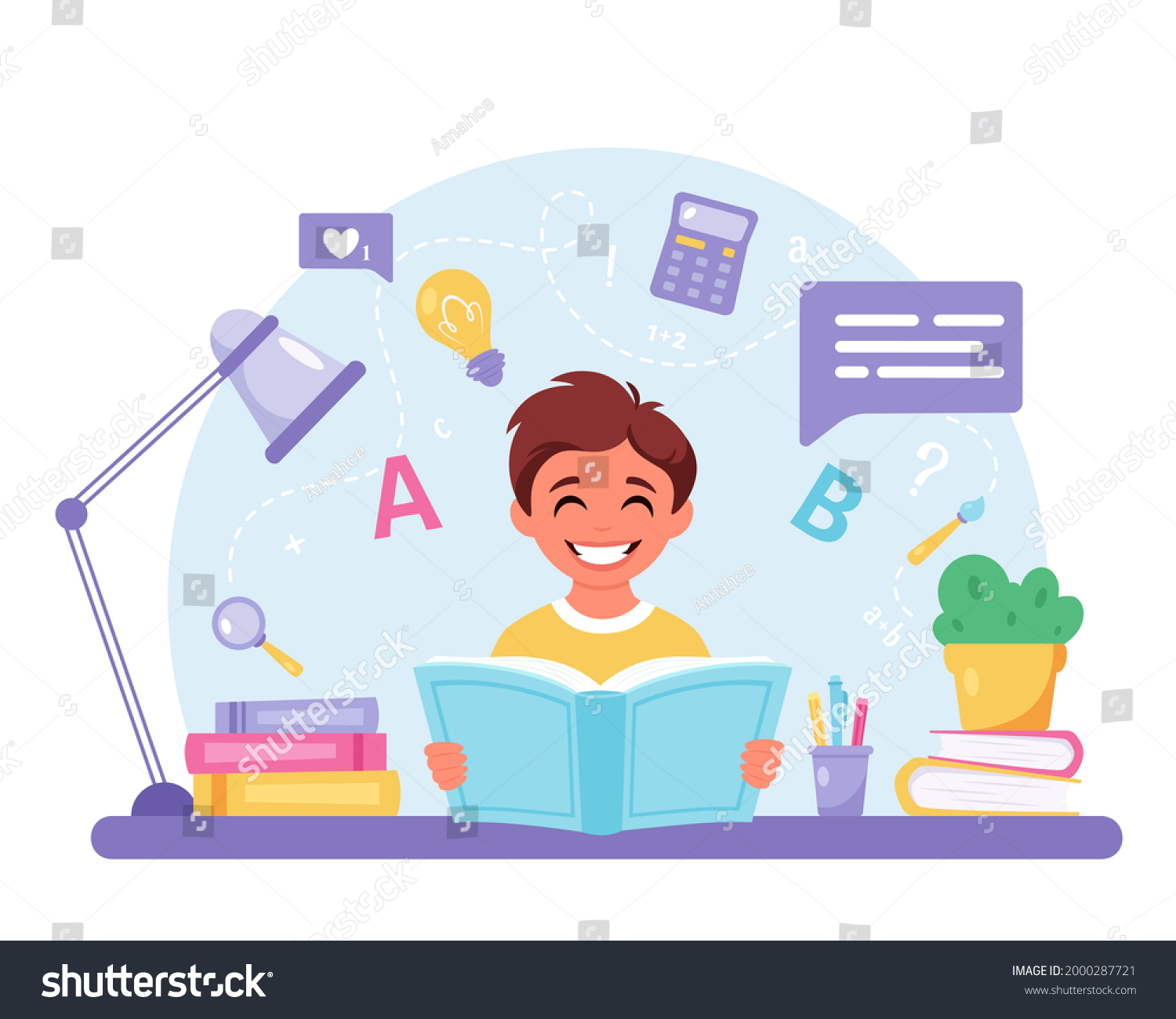 Boy Reading Book Boy Studying Book Stock Vector (Royalty Free ...